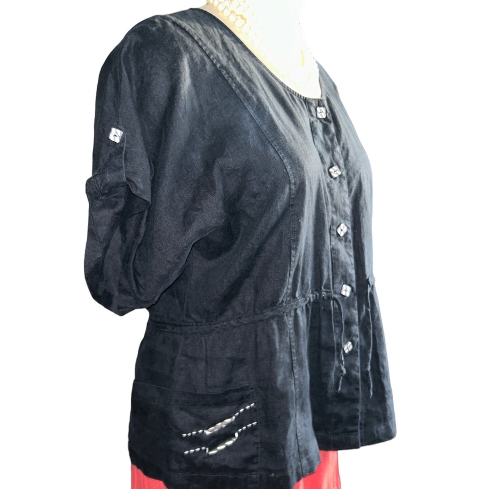 Vintage 90’s Animale Black Linen Short Sleeve Top Size 12